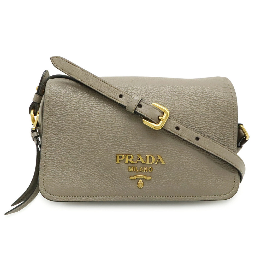 Prada Pochette Shoulder Bag Flap Crossbody Leather Gray